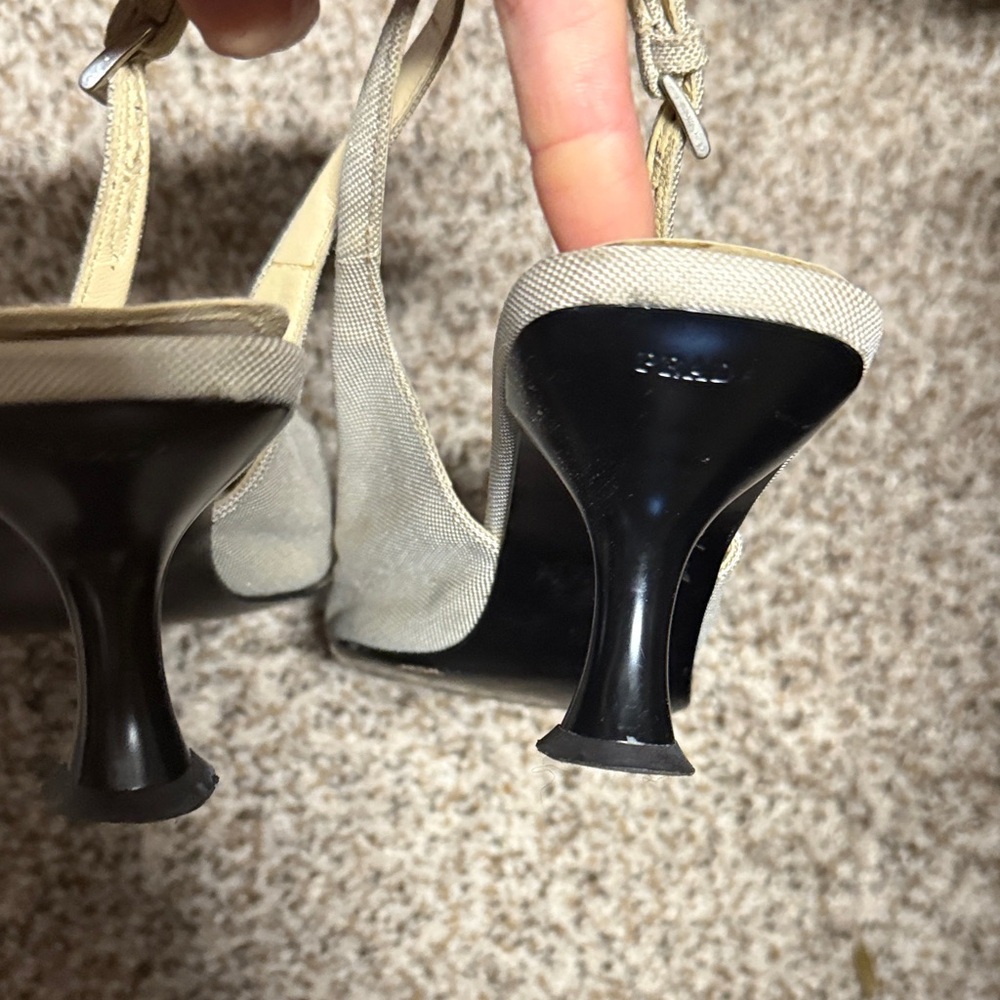Prada Women's Beige Canvas Slingback Mules - Picture 6 of 7